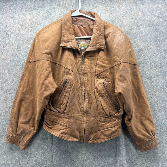 Adventure Bound Leather Jacket Womens Small Brown Western Full Zip Vintage 80s - Picture 1 of 10
